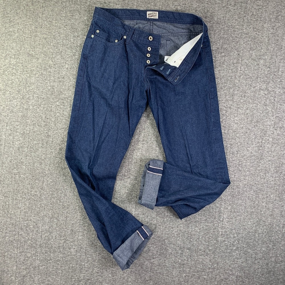 Naked & Famous Selvedge Jeans 34x34 Button Fly Lightweight Weird Guy